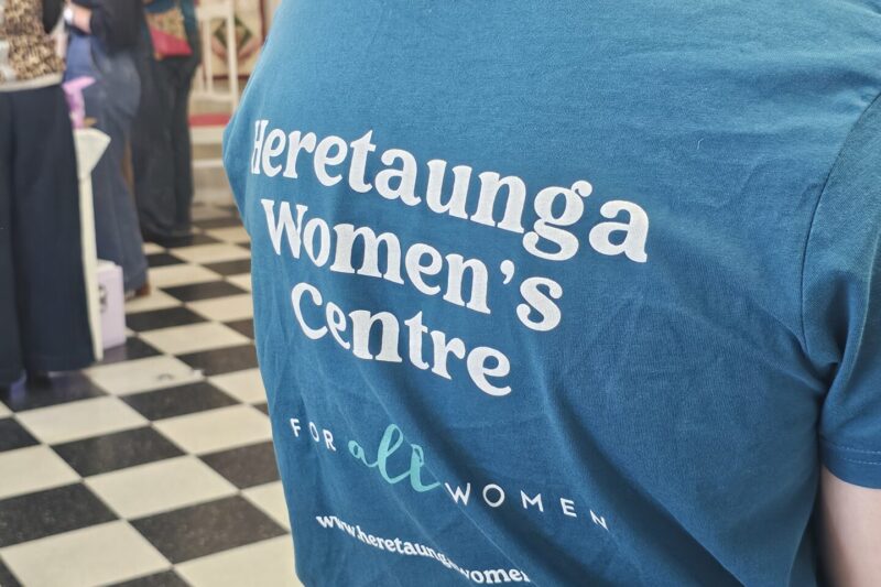 Person wearing tshirt promoting Heretaunga Womens Centre